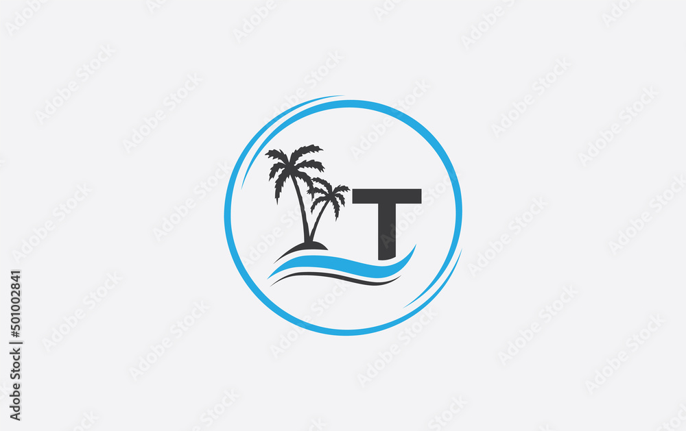 Nature water wave and beach tree vector art logo design with the letter and alphabet Nature water wave and beach tree vector art logo design with the letter and alphabet