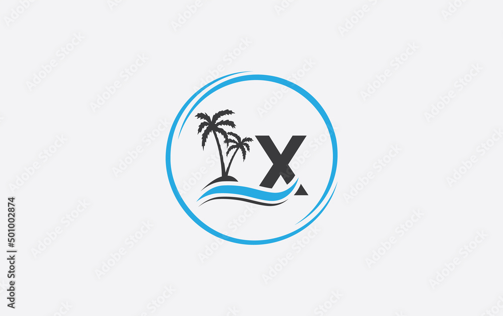 Nature water wave and beach tree vector art logo design with the letter and alphabet Nature water wave and beach tree vector art logo design with the letter and alphabet