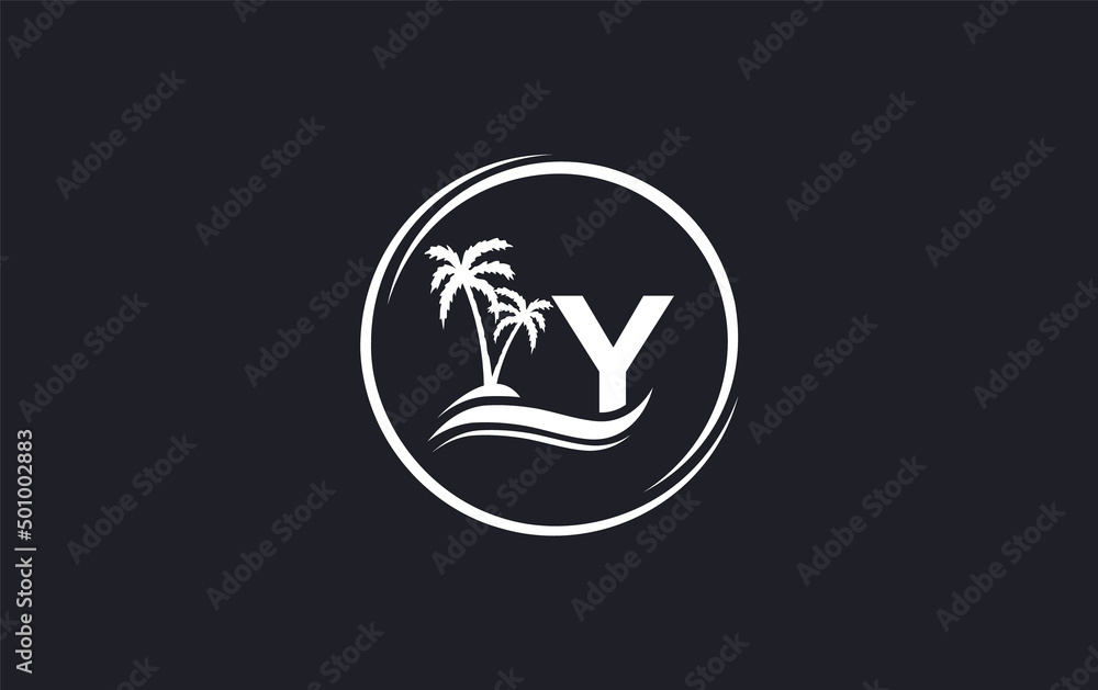 Nature water wave and beach tree vector art logo design with the letter and alphabet Nature water wave and beach tree vector art logo design with the letter and alphabet