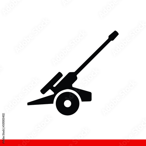 Howitzer vector icon. Long range gun isolated on white background. Army artillery system. For military concepts, infographics, icons, web design