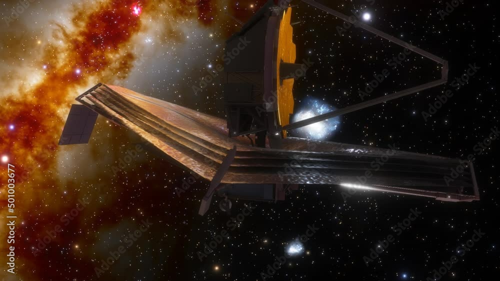 Animation featuring the newly launched James b Space Telescope, the