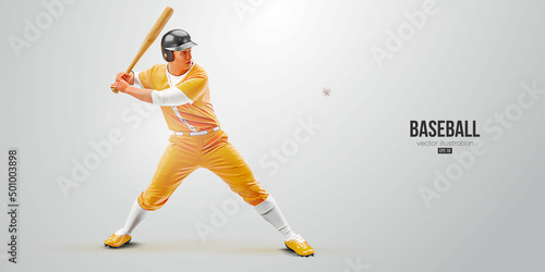 Realistic silhouette of a baseball player on white background. Baseball player batter hits the ball. Vector illustration