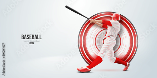 Realistic silhouette of a baseball player on white background. Baseball player batter hits the ball. Vector illustration