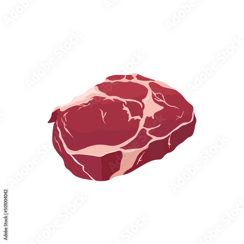 Raw beef steak vector illustration of meat in flat style. Marble beef isolated on white background. 
