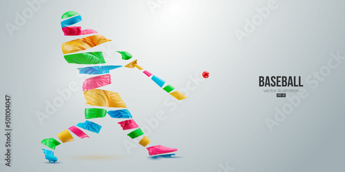 Abstract silhouette of a baseball player on white background. Baseball player batter hits the ball. Vector illustration