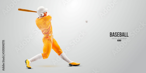 Realistic silhouette of a baseball player on white background. Baseball player batter hits the ball. Vector illustration