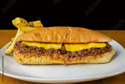 sloppy joe sub  top with melted cheese