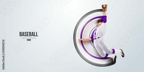 Realistic silhouette of a baseball player on white background. Baseball player batter hits the ball. Vector illustration