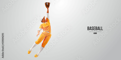 Realistic silhouette of a baseball player on white background. Baseball player batter hits the ball. Vector illustration