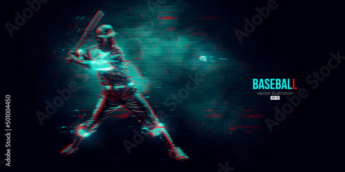 Abstract silhouette of a baseball player on blue background. Baseball player batter hits the ball. Vector illustration