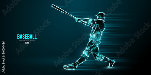 Abstract silhouette of a baseball player on blue background. Baseball player batter hits the ball. Vector illustration