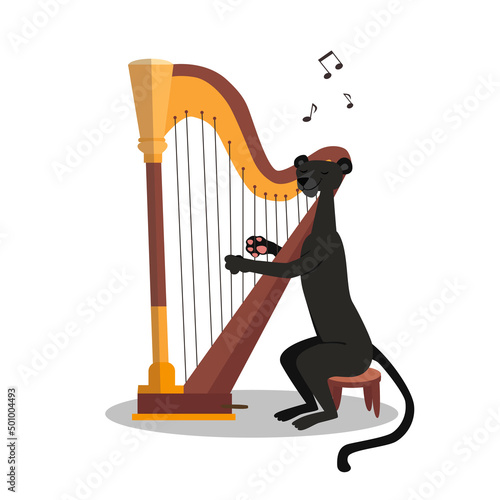 ?anther plays the harp. ?ute character in cartoon style.