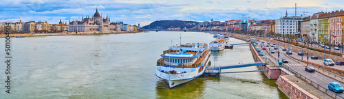 Photography Panorama of Buda and Pest districts, devided by Danube River, Budapest, Hungary