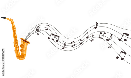 Fotografiet Classic saxophone with music notes illustration - Vector background