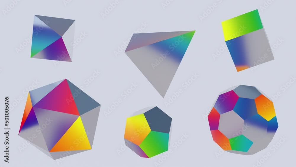 Group of bright colorful geometric shapes. rotating Abstract animation, 3d render. Group of bright colorful geometric shapes. rotating Abstract animation, 3d render.