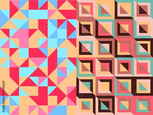 set de patrones piligonal colores retro, fondo antiguo secuencia de figuras geometricas