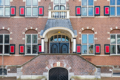 Entrance to the historic town hall building of Veendam, Netherlands photo