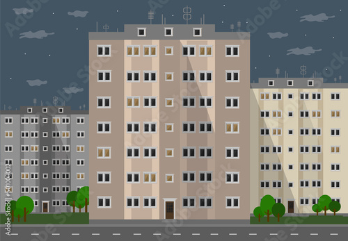 a multi-storey panel apartment buildings in the city in the evening