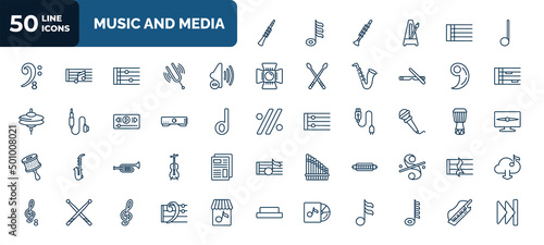 Foto set of 50 music and media web icons in outline style
