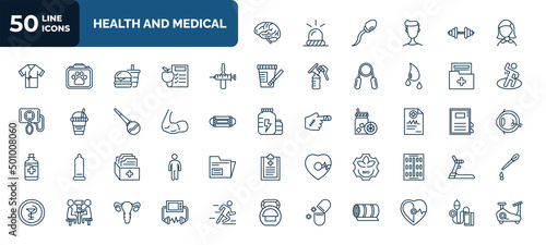 Fotografiet set of 50 health and medical web icons in outline style