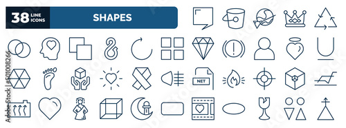 set of shapes web icons in outline style. thin line icons such as speech bubble black, circles, minus front, four squares, undelined, , framework, geometry cube, breakeable, male and female