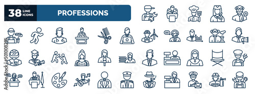 Vászonkép set of professions web icons in outline style
