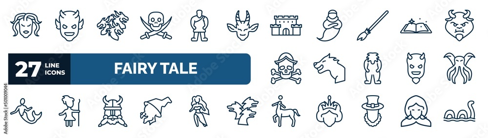 set of fairy tale web icons in outline style. thin line icons such as ...