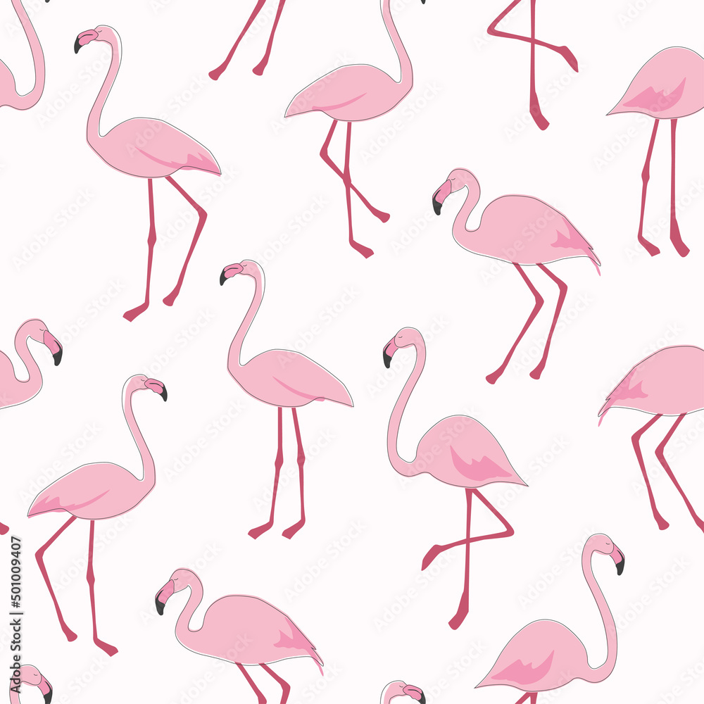 Fototapeta premium Seamless pattern with flamingo birds. Vector graphics.