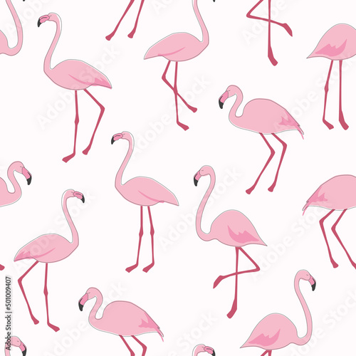 Seamless pattern with flamingo birds. Vector graphics.