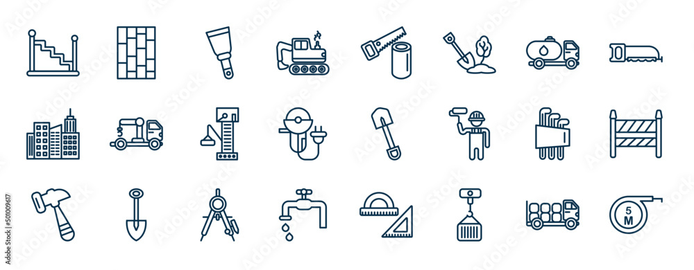 set of construction web icons in outline style. thin line icons such as ...