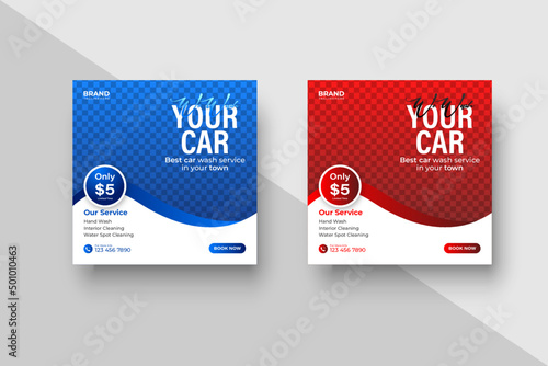 Car wash service square social media banner post template or car wash and clean service and repair  social media post template 