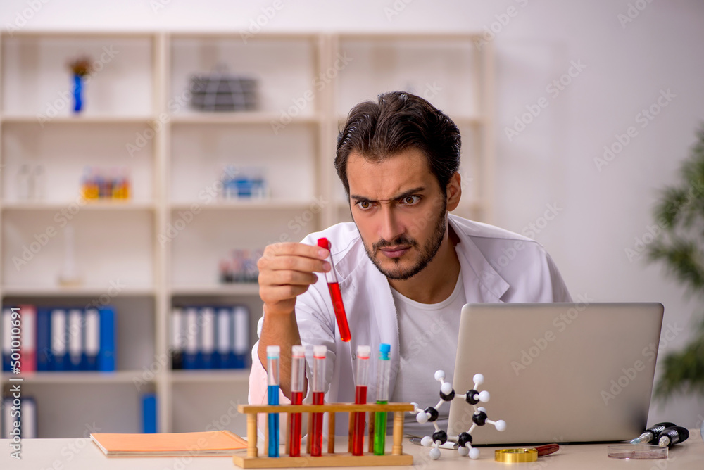 Young male chemist working at the lab Young male chemist working at the lab