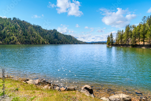 Spring view of the Fernan Lake Natural area a small, shallow lake in the rural mountain community of Coeur d'Alene, Idaho USA. photo