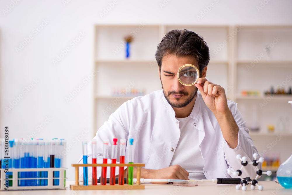 Young male chemist working at the lab Young male chemist working at the lab