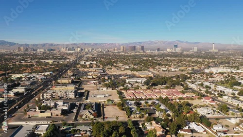 Las Vegas Nevada Downtown Urban Expanse Skyline Aerial 4K Gambling Sin City