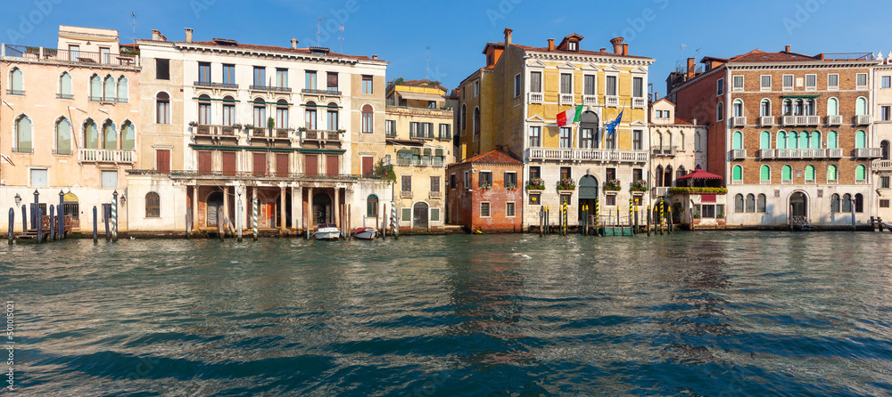 Venice. Old medieval stone houses above the canal.