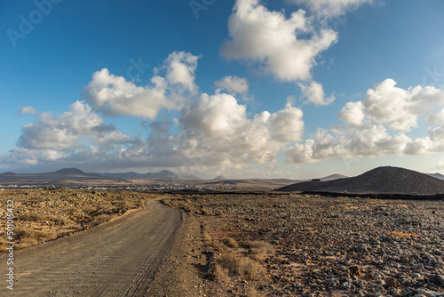 Sunset desert landscape Fuerteventura Canary Islands