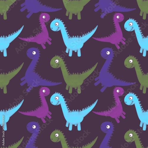 Kids seamless cartoon dinosaur pattern for fabrics and packaging and linens and wrapping paper and summer print