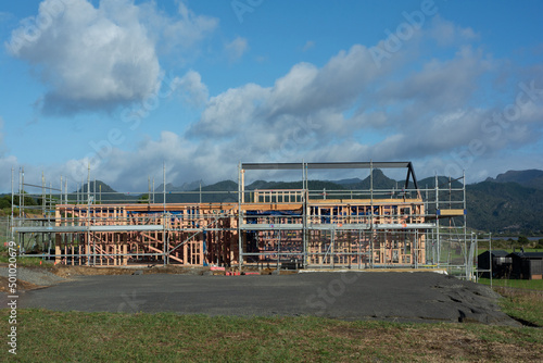 Wooden house under construction in New Zealand