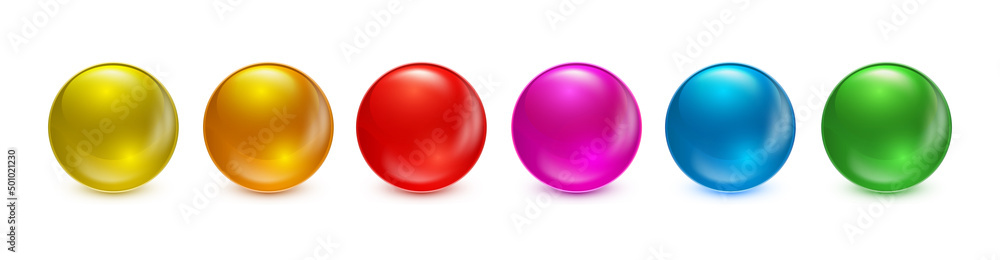 Vector balls set. Collection of abstract colorful balls with shadow. Glossy spheres isolated on white background. Vector stock illustration EPS10