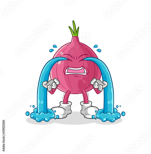 red onion crying illustration. character vector