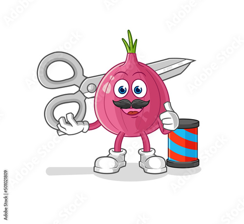 red onion barber cartoon. cartoon mascot vector