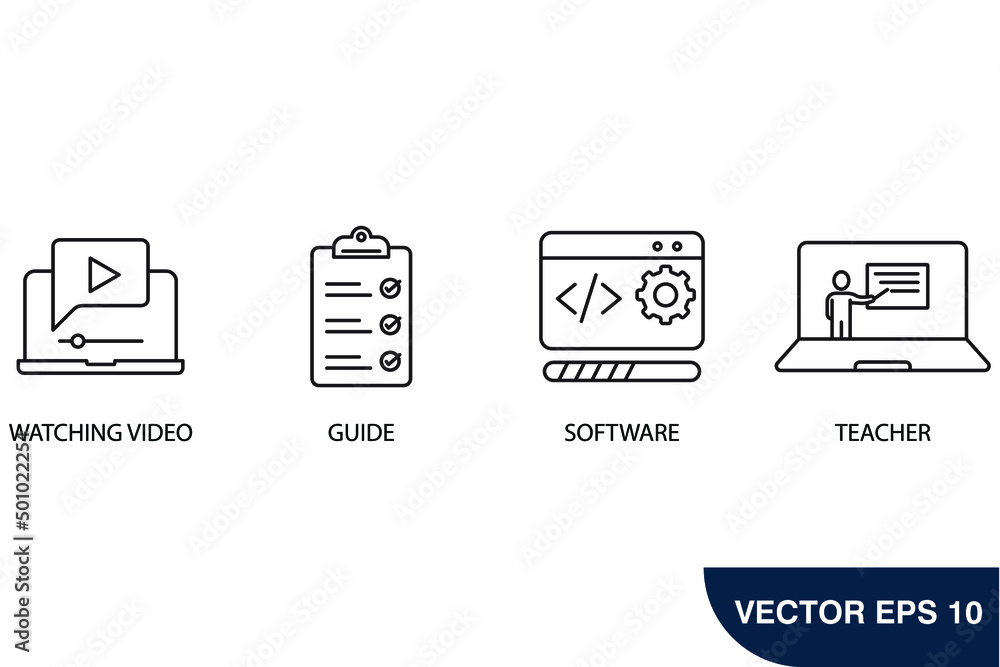 Video tutorial icons set . Video tutorial pack symbol vector elements for infographic web Video tutorial icons set . Video tutorial pack symbol vector elements for infographic web