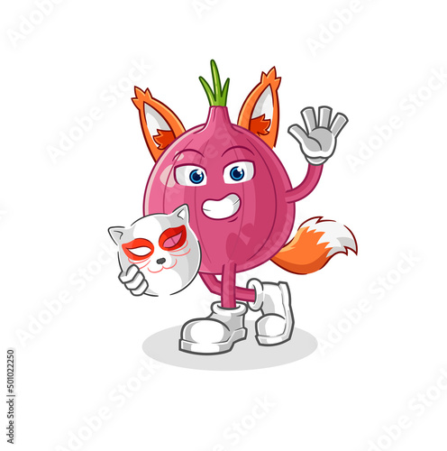 red onion japanese fox character. cartoon mascot