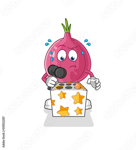 red onion play whack a mole mascot. cartoon vector