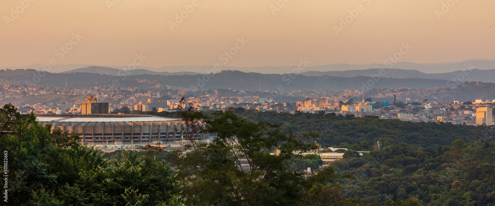 View of the Mineirão stadium and the pampulha region during a sunny late afternoon. Belo Horizonte, Minas Gerais, Brazil.