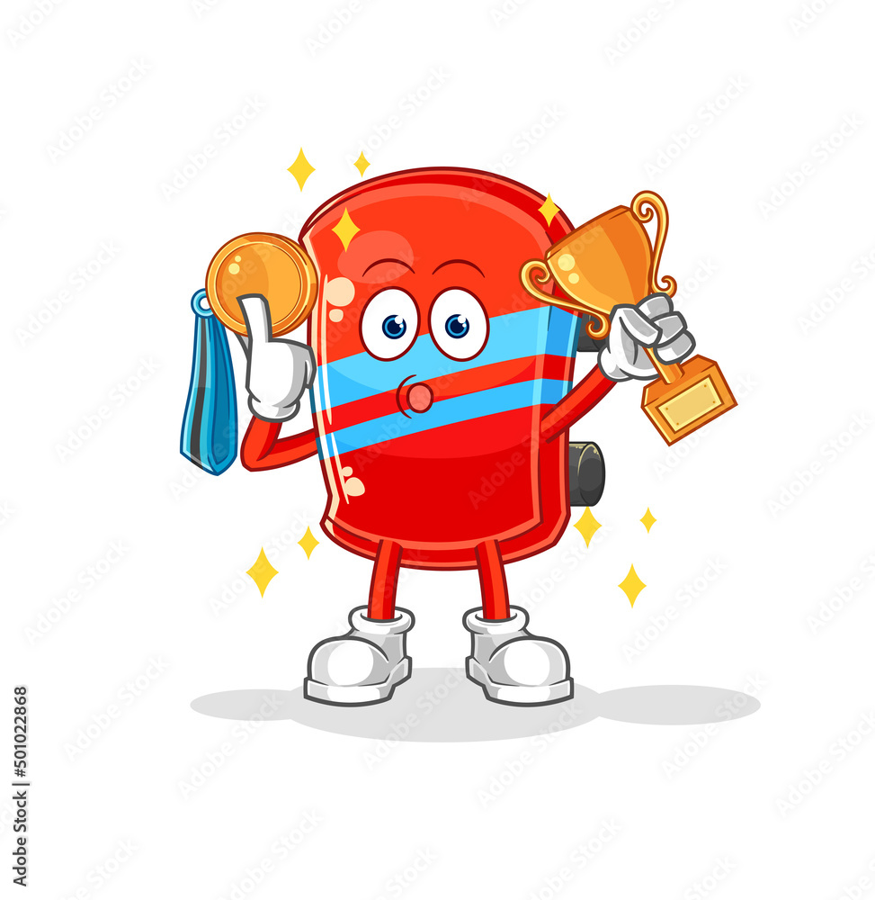 Obraz premium skateboard winner with trophie. cartoon character