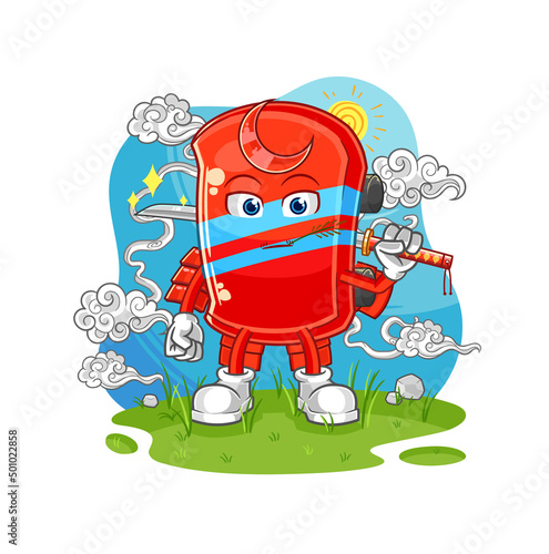 skateboard samurai cartoon. cartoon mascot vector