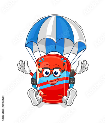 skateboard skydiving character. cartoon mascot vector