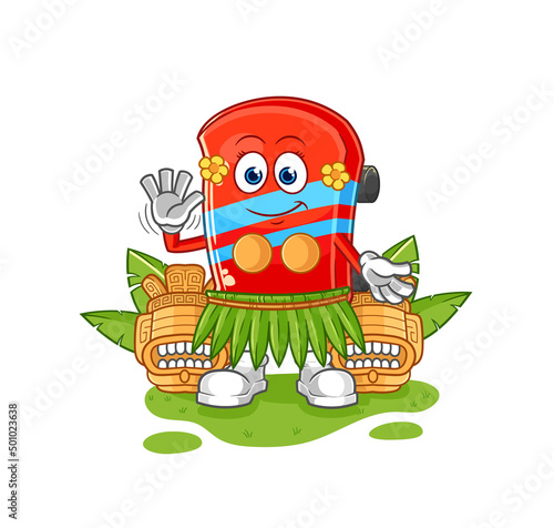 skateboard hawaiian waving character. cartoon mascot vector